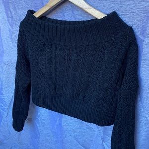 Black Off the Shoulder Knit Sweater